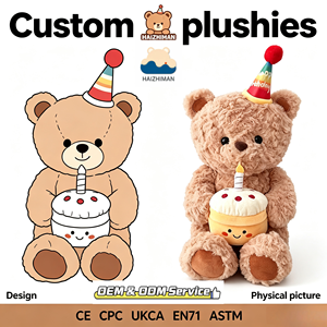 Adorabile Orsacchiotto di Peluche con Cappello Arcobaleno e Torta Sorridente, Regalo di Compleanno Perfetto per Bambine - Product Image 1
