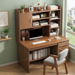 Escritorio de Estudio de Madera Multifuncional Moderno y Estación de Trabajo para Computadora Integrada con Estantería, Hecho en Indonesia - Product Image 3