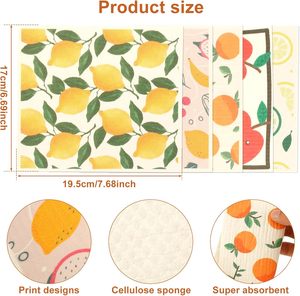 Chiffons à vaisselle imprimés motif fruits, essuie-tout réutilisables, torchons de cuisine, éponges en coton et cellulose compostables - Product Image 6