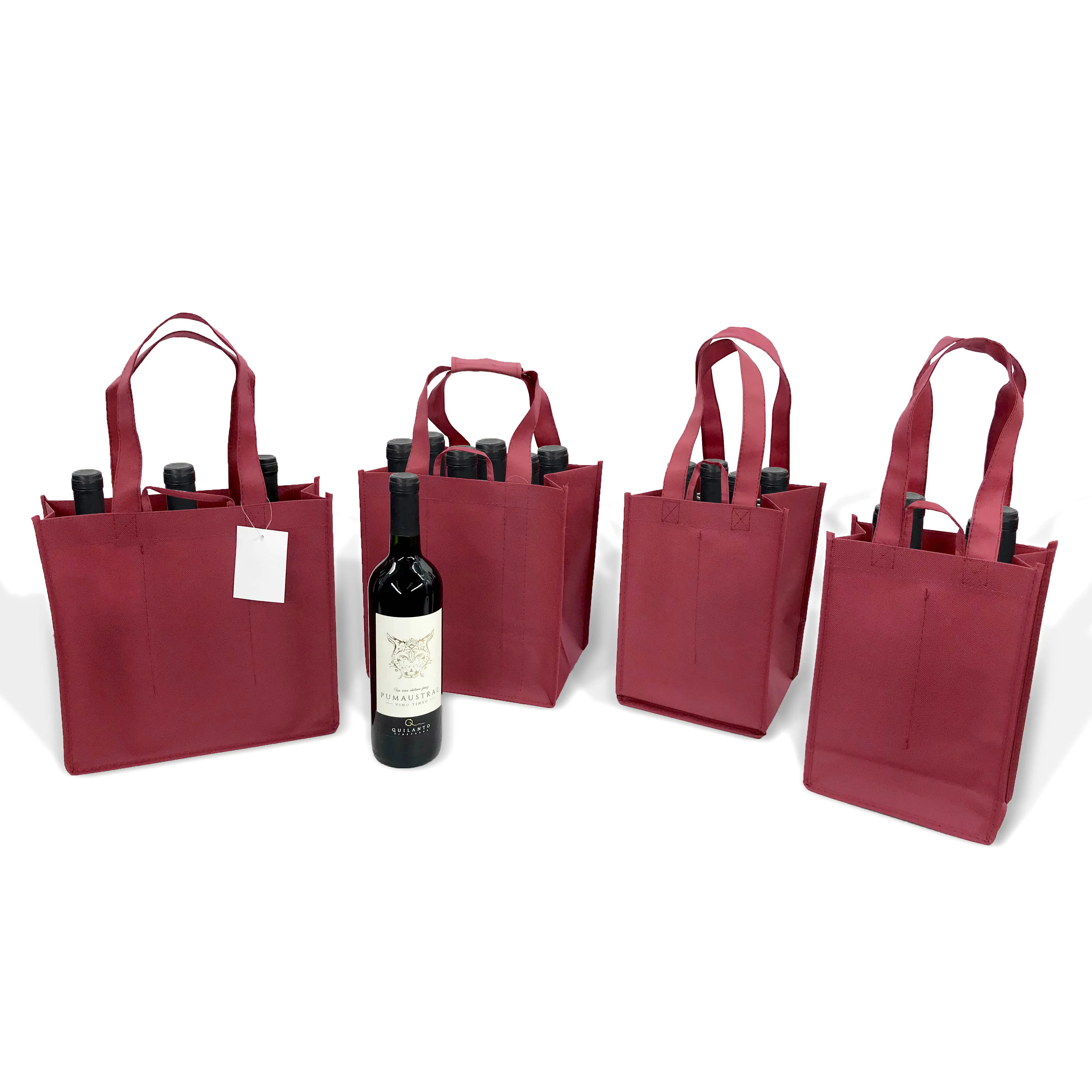 Porte-bouteille réutilisable, robuste, divisé en 4 6 bouteilles, porte-bouteille non tissé, logo de recyclage du vin, sac cadeau pour bouteilles de vin
