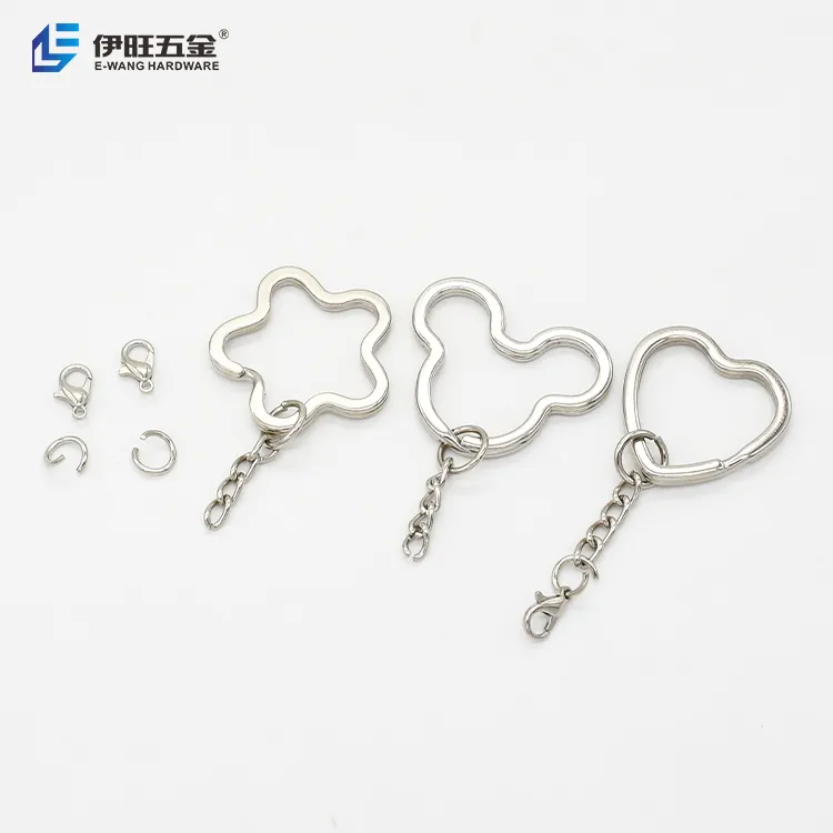 Yiwang Fabriek Groothandel Zilveren Mickey Sleutelhanger Metalen Diy Hart Platte Split Sleutelring Ring Onderdelen
