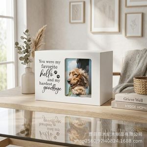 Wooden Pet <b>Urn</b> Rectangle Memorial Box With Photo Frame For Dog <b>Cat</b> Pet Remembrance Storage Durable Multipurpose - Product Image 1