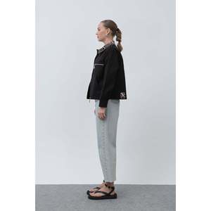 Veste utilitaire pour femme, col léopard noir, manches longues, tissée, pour l'automne - Product Image 3
