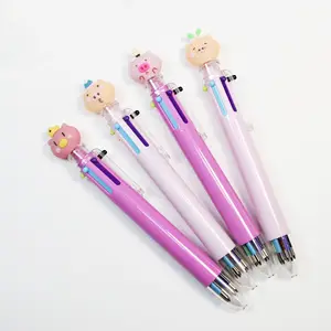 Cute Cartoon Stationery Pink Pig Fashion Pen 6 Colors In 1 Multifunctional Press Type Plastic Ballpoint Pen