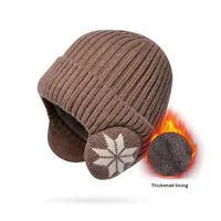 Bonnet de cyclisme chaud d'hiver, doublure en peluche épaisse, bonnet tricoté côtelé pour le ski avec cache-oreilles