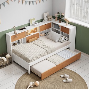 Cama capitán de madera con cajones de almacenamiento y estantes, tamaño individual, para dormitorio o estudio. - Product Image 2