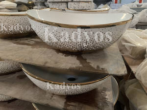 <span class=keywords><strong>Lavabo</strong></span> da Appoggio KD-29GBC in Ceramica Placcata Oro, Design a Mezzaluna, per Hotel di Lusso - Product Image 3