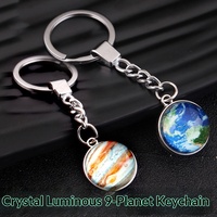 Porte-clés Système Solaire en Métal Lumineux Exquis, Neuf Planètes, Lune, Galaxie, Design Terrestre en Cristal Double Face, Art Moderne