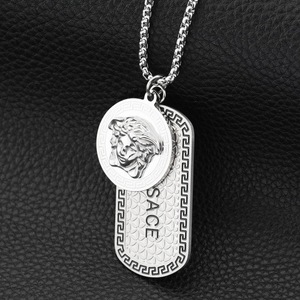 Collar de moneda griega de Hip Hop, placa de identificación de perro <span class=keywords><strong>militar</strong></span> de acero inoxidable chapado en oro de 18 quilates, joyería urbana Unisex - Product Image 4