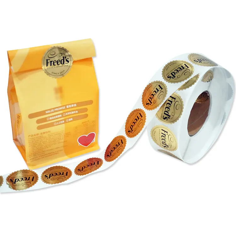 Logo personalizzato stampa opaca a prova di manomissione sigillo etichetta rotolo oro ristorante adesivo adesivo a prova di manomissione di consegna cibo adesivo adesivo