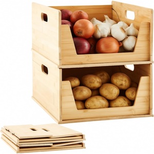 Panier de rangement en bambou Senboyuan 35x40x19cm empilable pour la cuisine, organisateur de légumes, pommes de terre, oignons, couleur bois naturel - Product Image 1