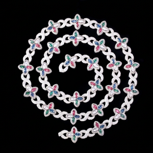 Yu Ying Mixed Colored Moissanite Diamonds 18K <b>Gold</b> Plated 925 Sterling Silver Four Leaf Clover <b>Infinity</b> Cuban Link Chain Jewelry - Product Image 1