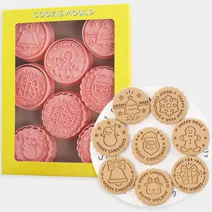 YJ Wonderful Custom 8 Pieces E circular biscuit mold cartoon gingerbread man snowflake Christmas tree Plastic Mold Cookie Cutter