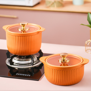 Casserole en céramique mate gaufrée créative en gros avec couvercle en verre, pot à soupe en céramique, utilisation directe sur cuisinière à gaz à induction - Product Image 4