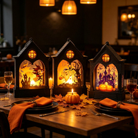 Lampe d'ambiance d'Halloween de haute qualité à motif chauve-souris avec décoration balai de sorcière pour la décoration de fenêtre d'Halloween, silhouette effrayante