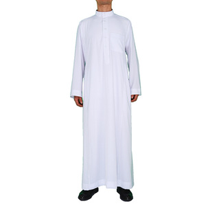 2024 nuovo abito musulmano di fabbrica Stock all'ingrosso <span class=keywords><strong>arabo</strong></span> maschile <span class=keywords><strong>bianco</strong></span> di culto Robe Qatar abito con colletto rialzato - Product Image 1