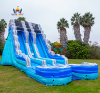 Toboggan aquatique gonflable commercial en PVC écologique avec piscine et échelle d'escalade, toboggan aquatique marbré pour fêtes en extérieur