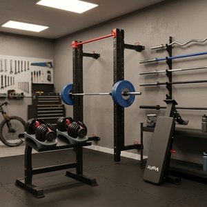 Équipement <span class=keywords><strong>de</strong></span> gym compact VIGFIT pour garage avec rack à squats pliable et <span class=keywords><strong>banc</strong></span> FID pour un entraînement à domicile peu encombrant, rangement mural - Product Image 2