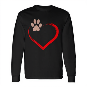 T-shirt a maniche lunghe con stampa di zampa a forma di cuore per San Valentino, simpatica maglietta per amanti dei cani e dei cuccioli - Product Image 2