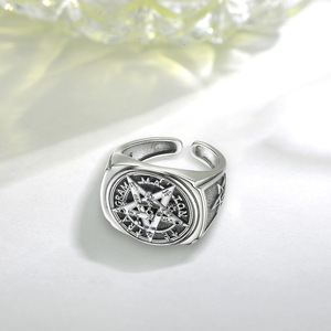 Bague Hip Hop ouverte Merryshine Tetragrammaton Pentagramme Vintage pour Homme, en Argent Sterling 925, Style Punk, Bague Viking - Product Image 5