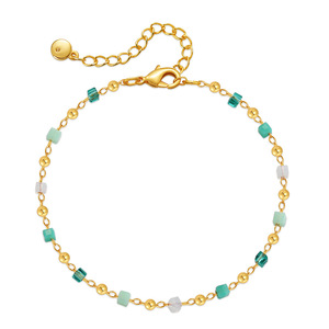 Retro Rote Kristall Glücksbringer Perlenkette 18K Echt Vergoldet Umweltfreundliches Nischen-Ethno-Stil Armband Grüner Kristall - Product Image 4