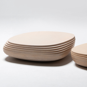 Tavolino da caffè in legno massello di forma creativa con strato artistico minimalista sovrapposto al tavolo da tè rotondo LD202 - Product Image 5