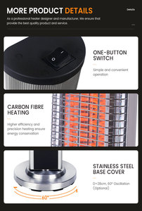 Control remoto 3 configuraciones de potencia IP55 carcasa de aleación de aluminio exterior fibra de carbono calefacción suelo de pie Patio calentador eléctrico al por mayor de productos almacenados - Product Image 6