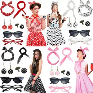 مجموعة إكسسوارات حفلات على الطراز الأوروبي والأمريكي من خمسينيات القرن العشرين تشمل نظارات عين القطة وعصابة رأس منقطة وأقراط - Product Image 2