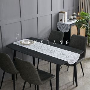Wenxiang Table Runner Rectangle White Embroidered Polyester Home Decor - Product Image 1