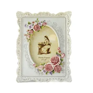 Moldura de flor para fotos, quadro de fotos clássico europeu do marfim, branco e de cerâmica