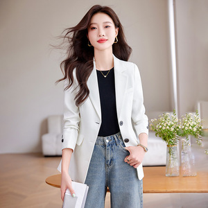 Women's Blazer Slim Fit Solid Color Anti-Wrinkle Wool Blend Spring Autumn Professional Casual Jacket HJ8881 - Product Image 3