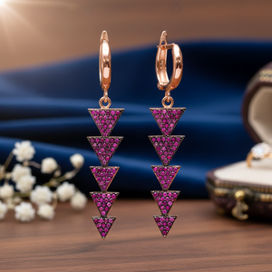Rubí CZ piedra triángulo forma encanto pendientes largos venta al por Mayor turco hecho a mano 925 plata esterlina joyería fina - Product Image 3