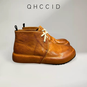Bottes Martin en cuir lavé pour hommes Qhccid, mi-hautes, à semelle épaisse, rehaussantes, décontractées, marron - Product Image 4