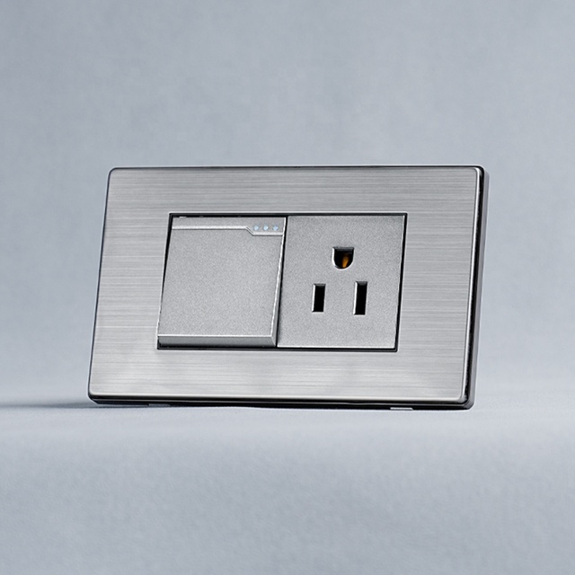Luxury Great Combination Stainless Steel AmericanStandard 3 Pole Universal Wall Socket and 1 Gang 1 Way 2 Way Light Switch