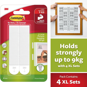 C Ommand 17217 Bandes de suspension extra-larges pour tableaux, blanches, lot de 4, pour décoration murale, cadres, œuvres d'art, galerie, crochets adhésifs - Product Image 2