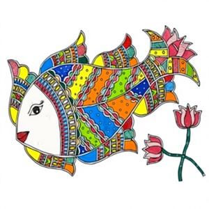 Pintura Madhubani de Bihar, Arte Folclórico Metálico Premium en 3D, Arte Tradicional Hecho a Mano para Decoración del Hogar en Jharkhand, Ojistha - Product Image 1