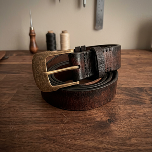 Ceinture formelle pour homme en cuir de vachette véritable, boucle à ardillon de longueur personnalisée, style antique vintage, qualité supérieure, imperméable, largeur 3,8 cm - Product Image 1