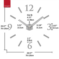 70-120cm Übergroße Glänzende Schwarze DIY Wanduhr Nordische Schlanke Ziffern Acryl-Spiegel-Aufkleber Geräuschlose Batteriebetriebene Wohnzimmer-Uhr