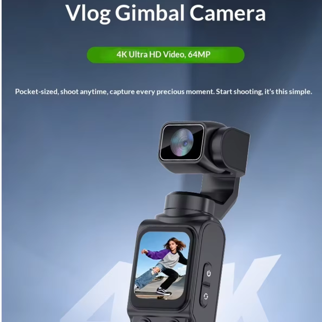 Top Quality Oem Pocket Handheld Gimbal Camera 64MP 4K 60fps 330° Auto Face Tracking Filters 1.72" Touch Screen Vlogging Camera
