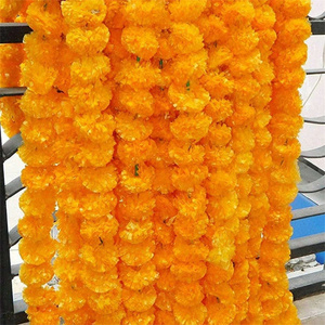 Gran oferta, hebras largas, flores de caléndula artificiales, guirnalda de caléndula de plástico de 5 pies para decoración de manto de fiesta de boda - Product Image 4
