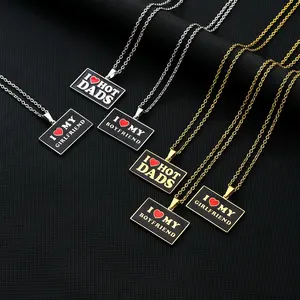 Je m'aime mon papa <span class=keywords><strong>maman</strong></span> EMO petit ami petite amie lettre étanche en acier inoxydable mode bijoux colliers pendentifs en gros - Product Image 2