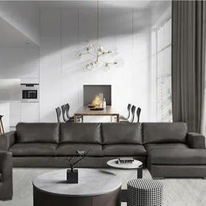 Living Room Modern Italian style L Shaped Sectional Full Leather Sofa