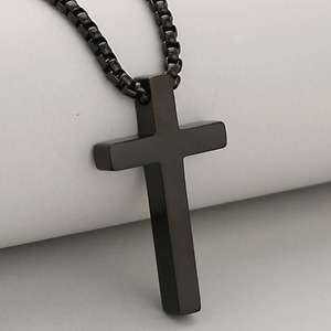 Collier pendentif croix simple en acier inoxydable, bijoux chrétiens vintage pour femmes et hommes, cadeau religieux hip-hop pour baptême - Product Image 4