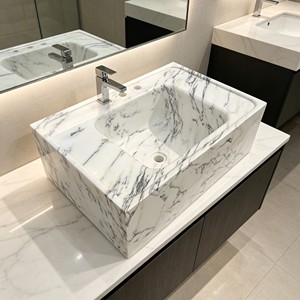Lavabo Rectangular de Mármol Blanco Pulido <span class=keywords><strong>con</strong></span> <span class=keywords><strong>Escurridor</strong></span>, Ecológico, para Baño, Lavabo Moderno de Lujo para Hotel u Hogar - Product Image 1