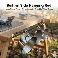 Table de camping portable en bambou avec structure en aluminium, panneaux latéraux extensibles, table pliante pour pique-nique et barbecue en plein air