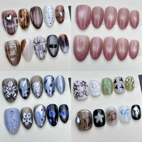 Vente en gros Nouvelle Arrivée Ongles en gel faits main de luxe, forme œil de chat, carrés et amande, avec gemmes 3D et diamants, peints à la main, de haute qualité, avec boîte