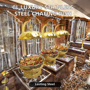 Ensemble de réchauds de luxe 8L en acier inoxydable 201 doré, alimenté à l'alcool, à efficacité énergétique A+++, pour équipement de maintien au chaud en hôtel - Product Image 2