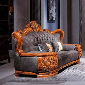 Juego de Sofás Chesterfield de Lujo Estilo Europeo Italiano, Modular, de Cuero Genuino, Relleno de Esponja, para Sala de Estar - Product Image 3