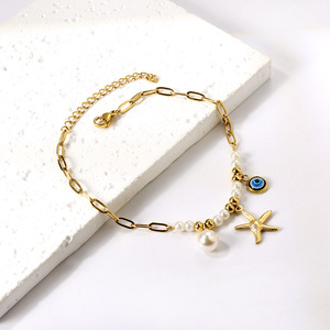 Minimalist Ocean Pearl <b>Anklet</b> 18k <b>Gold</b> Plated Star Charm Women's Foot Ornament Stainless Steel Imitation Pearl Spring 2025 - Product Image 1