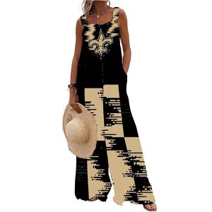 Tuta Intera Estiva da Donna Vintage con Spalline Sottili, Design Completo con 32 Squadre, Casual, Traspirante, Taglie Forti, Vita Naturale, Maxi - Product Image 3